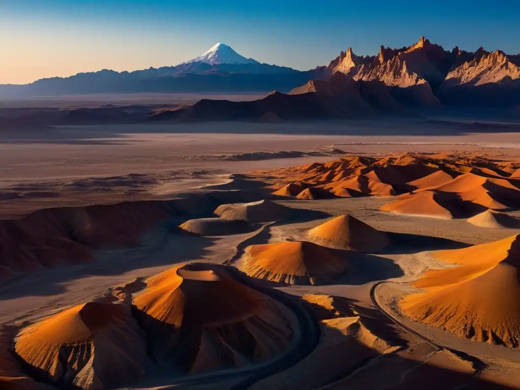 Explora el misterio del Valle de la Luna en Chile al atardecer, con su paisaje lunar bañado en una suave luz dorada