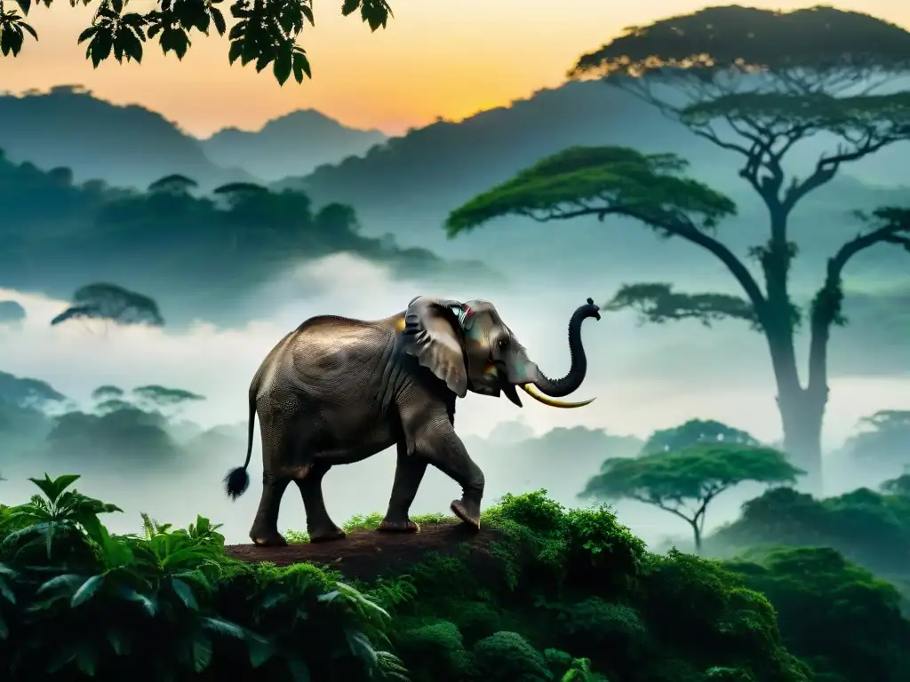 Majestuoso Avestruz Elefante en la Selva de Java al Amanecer Misterios del Gigante de Java: Silueta de un Aepyornis en la densa selva al amanecer
