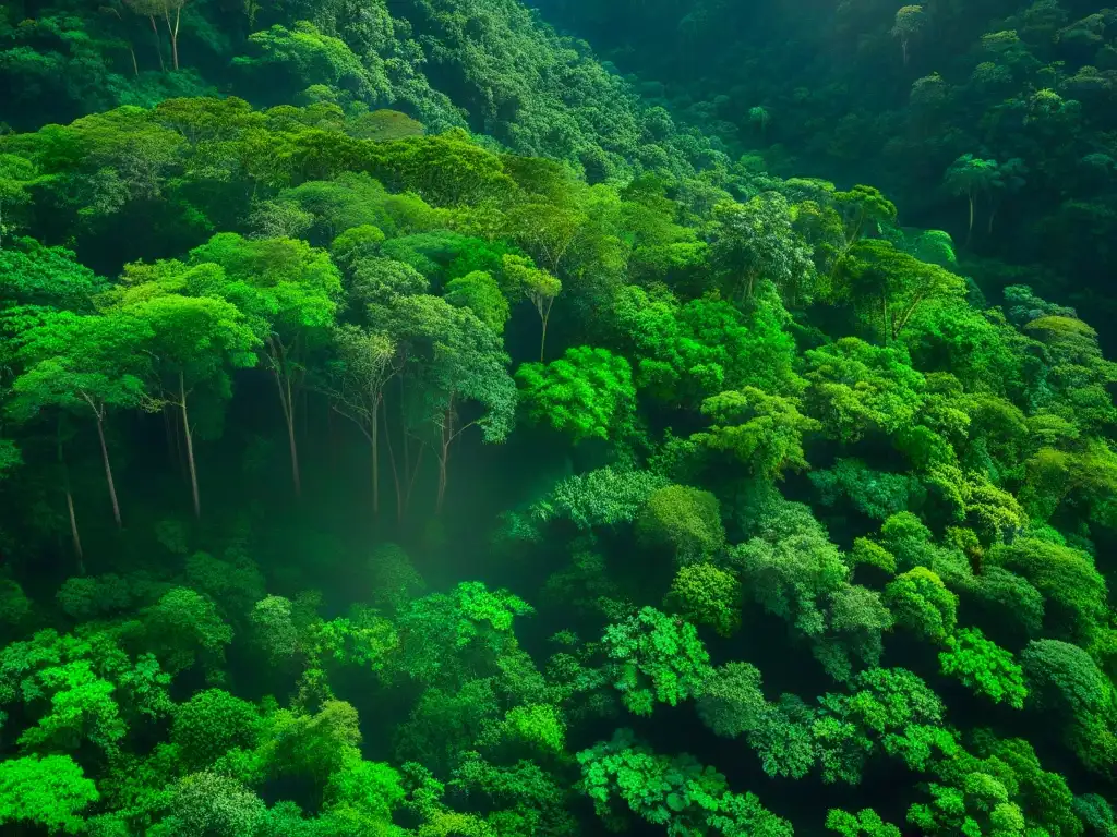 Misteriosa selva tropical: luz y sombra en la naturaleza Misterios y secretos en la densa selva, donde tribus aisladas se ocultan, capturados desde drones en alta resolución