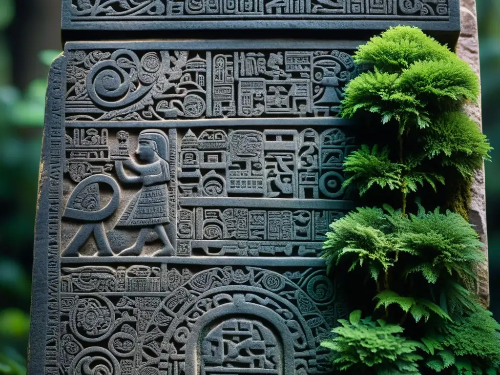 Estela Zapoteca: Misterios y Secretos Antiguos Misteriosa escritura Zapoteca en estela cubierta de enigmáticos códigos, entre sombras y luz, invita a descifrar secretos antiguos