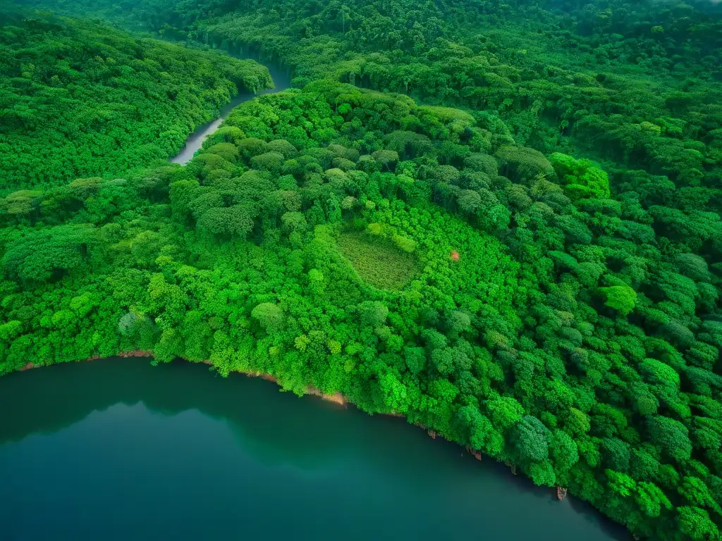 Misterios en la Selva: Tribu Remota entre la Vegetación Misteriosas tribus aisladas en la selva, vistas desde un dron, revelando su vida en armonía con la naturaleza