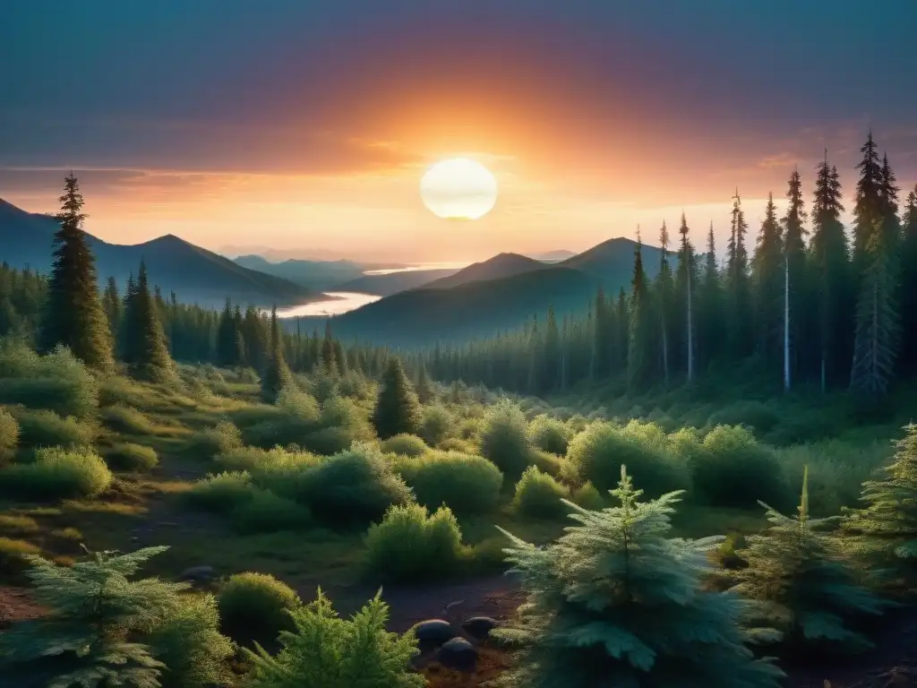 Misterioso bosque siberiano: orb mágico y fauna silvestre Un misterioso bosque siberiano iluminado por un resplandeciente orbe, evocando la Explosión Tunguska tecnología desconocida