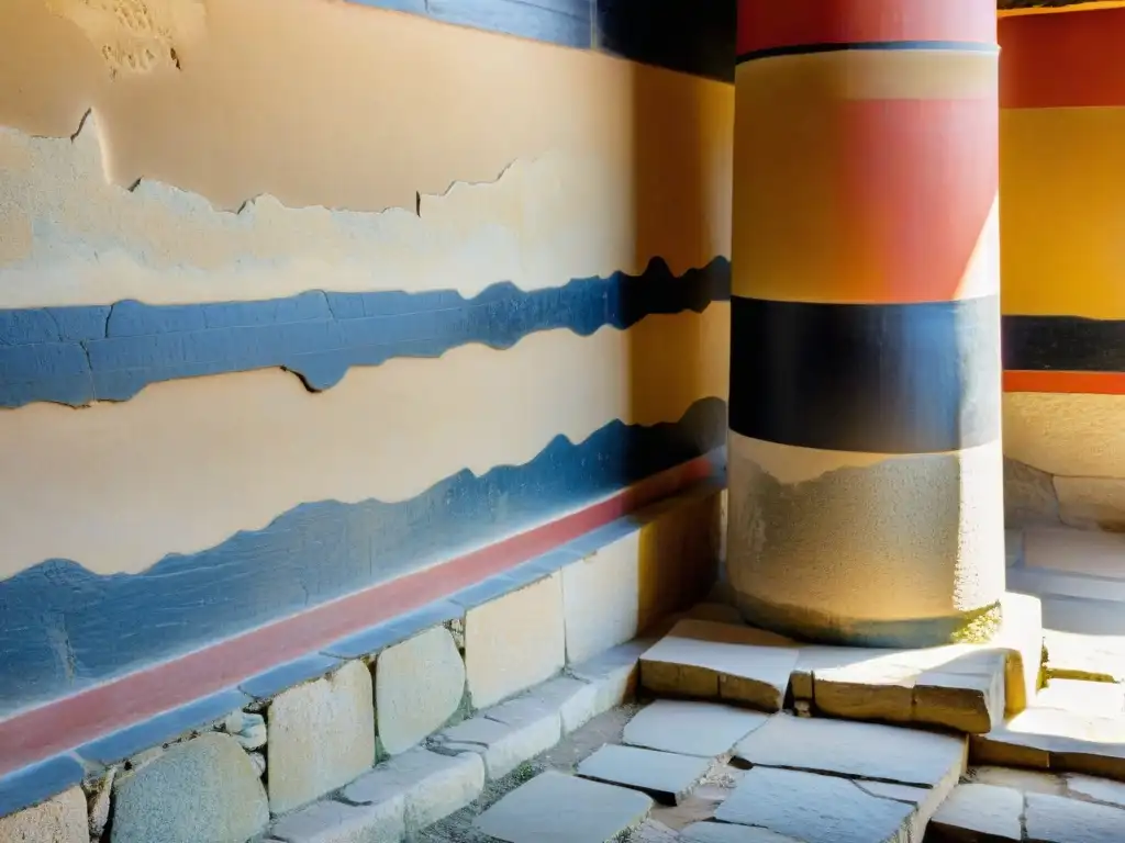 Explora las ruinas del Palacio de Knossos: misterios y frescos Explora el misterioso Palacio de Knossos en Creta, con frescos y columnas antiguas que narran su historia y mito