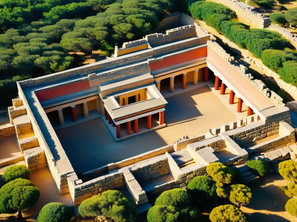 Ruinas ancestrales del Palacio de Knossos: laberinto de misterios Explora la mística del Palacio de Knossos en Creta, Grecia, revelando historia y mito entre sus ruinas