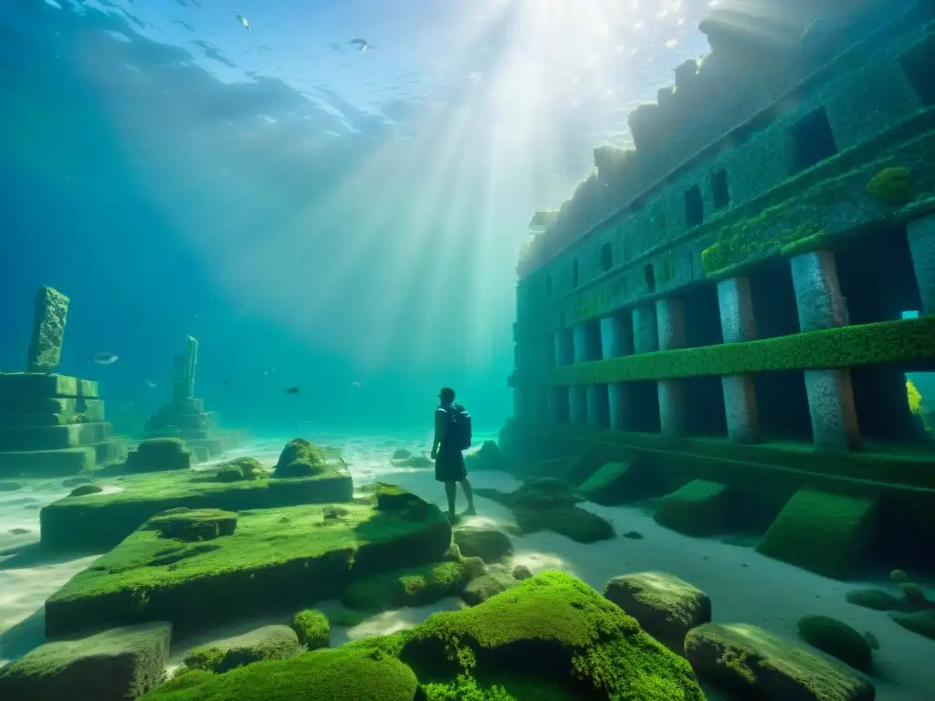 Ruinas sumergidas de Heracleion: misteriosa ciudad antigua bajo el mar Descubre la mística Atlántida Egipto Ciudad Perdida Heracleion bajo el agua: ruinas antiguas, peces y rayos de sol