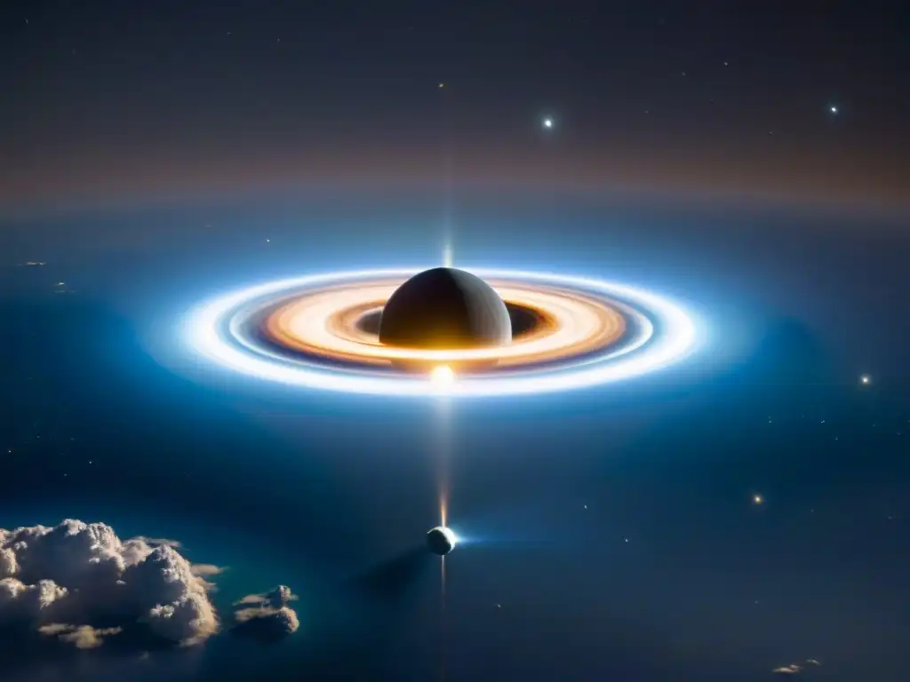 Misteriosa nave espacial en el cosmos Una nave espacial futurista flotando en el espacio, rodeada de anomalías cósmicas brillantes