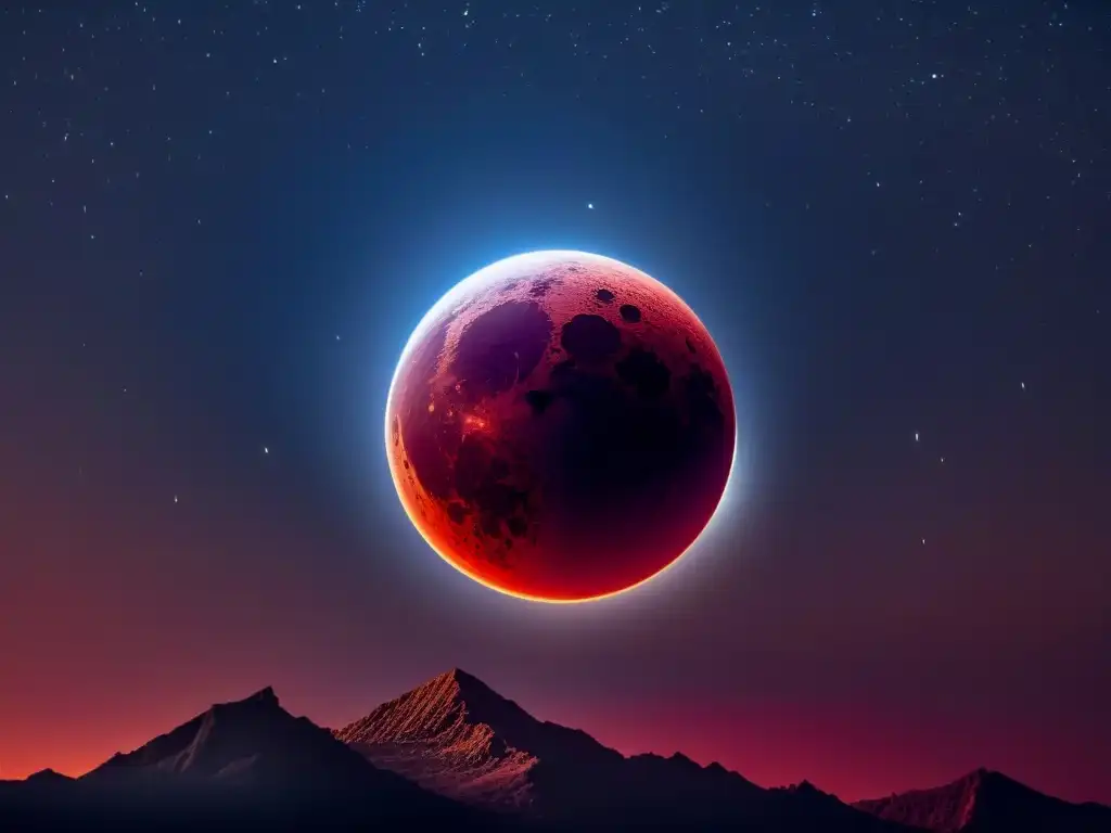 Espléndida conjunción: eclipse lunar y cometa en la noche estrellada Una noche mágica con un eclipse lunar total y un cometa brillante en un cielo estrellado