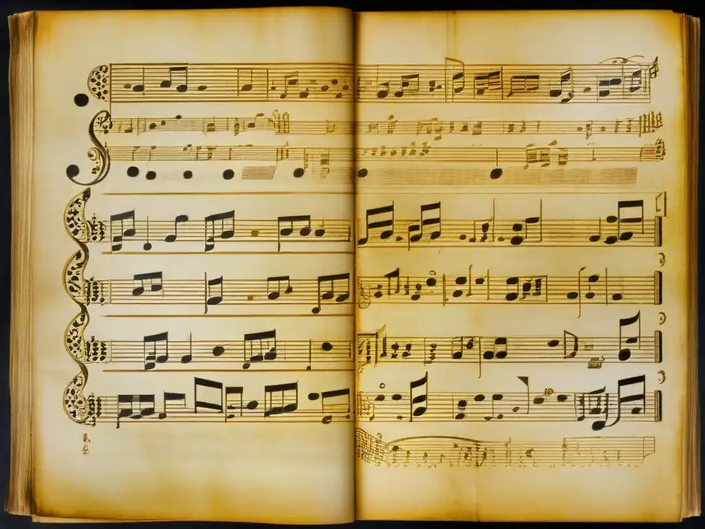 Partitura antigua: melodías hipnóticas y sirenas encantadas Una partitura antigua con misteriosas sirenas y melodías hipnóticas