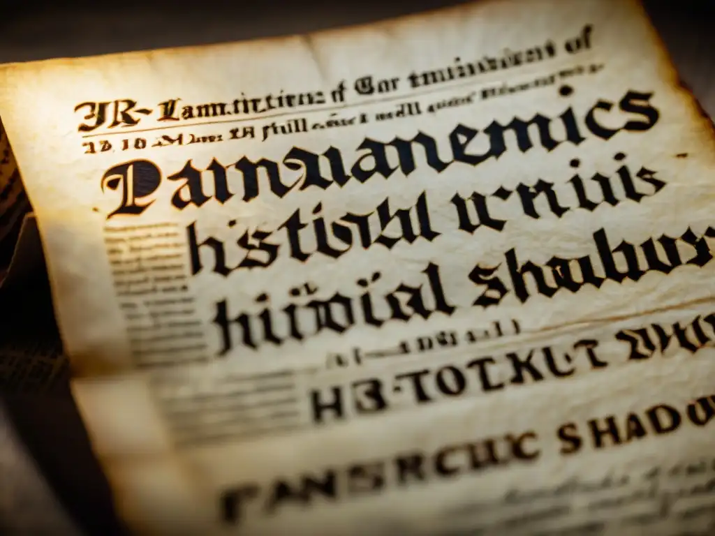 Pergamino antiguo con escritura detallada sobre pandemias Un pergamino antiguo iluminado por una luz misteriosa, detallando pandemias históricas