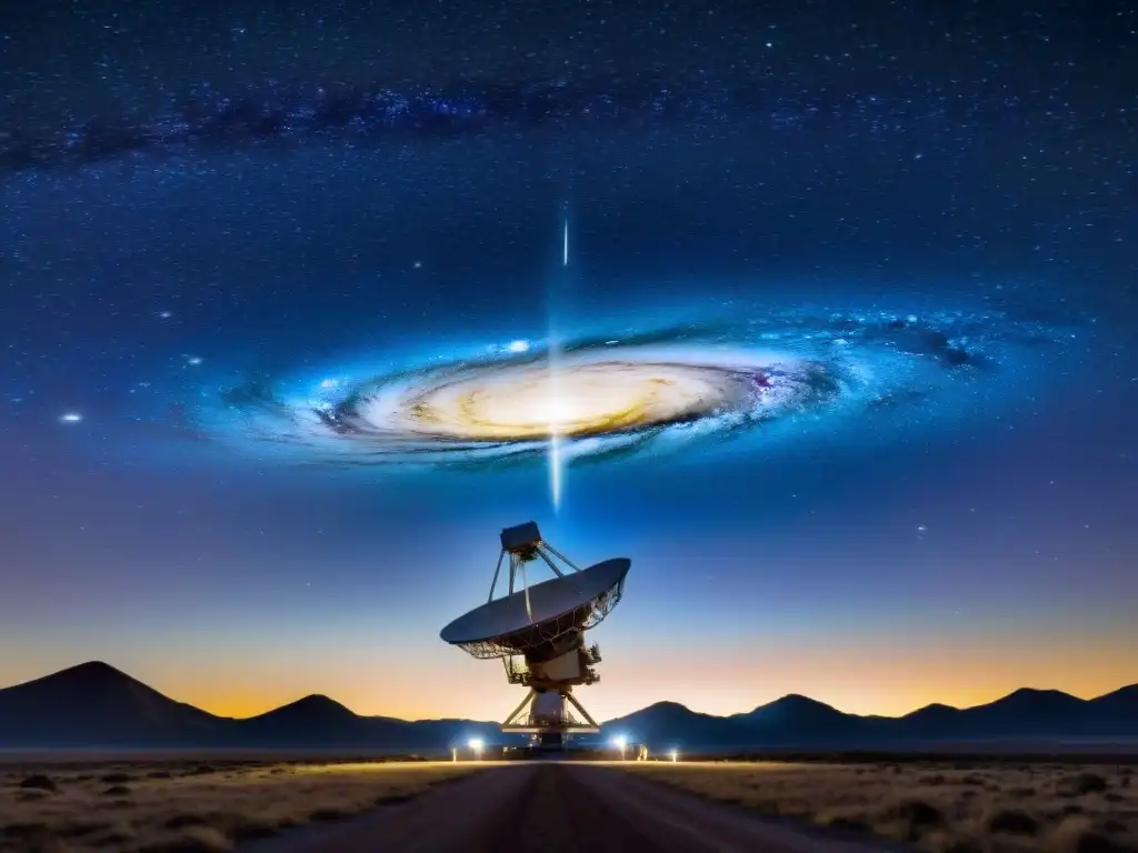 Enigma cósmico: señal FRB captada por red de telescopios Una red de telescopios observa misterios universo pulsos radio rápidos bajo cielo nocturno estrellado