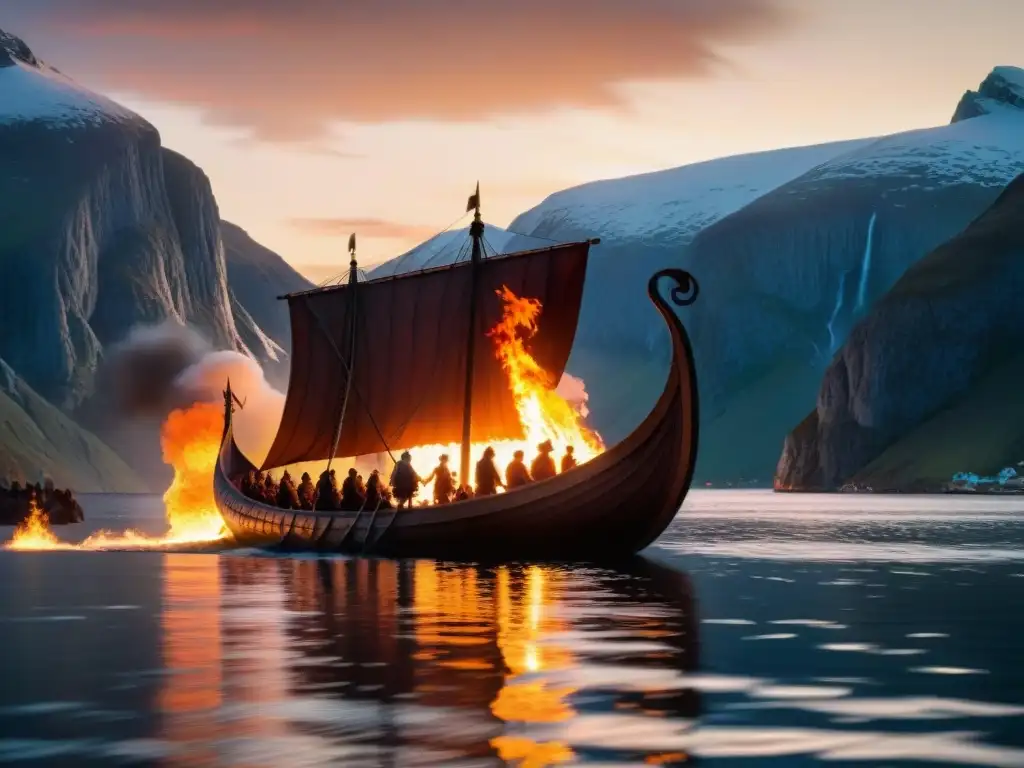 Funeral Vikingo bajo la Aurora Boreal Ritos funerarios de culturas milenarias en un escenario vikingo de inmortalidad