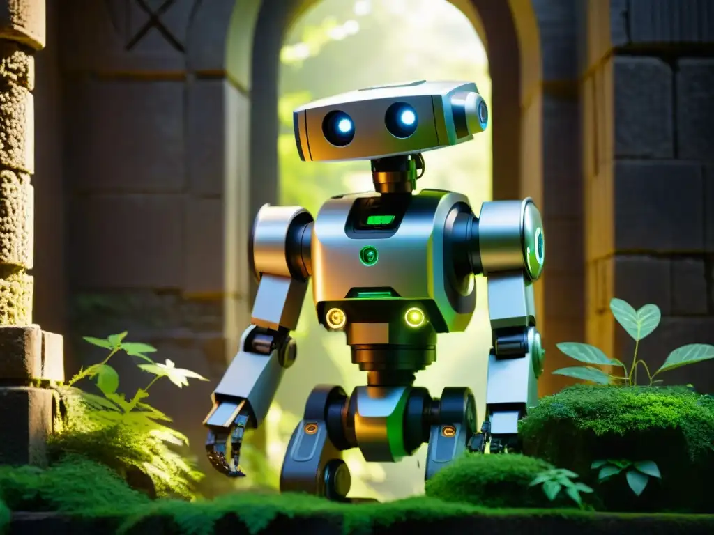 Exploración robotizada en ruinas antiguas Exploración histórica de robots en ruinas antiguas, fusión de pasado y futuro