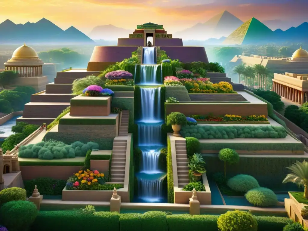 Jardines Colgantes de Babilonia: Esplendor Antiguo y Naturaleza Exuberante Explora los secretos antiguos de Babilonia en sus jardines colgantes, una maravilla de exuberante vegetación y arquitectura majestuosa
