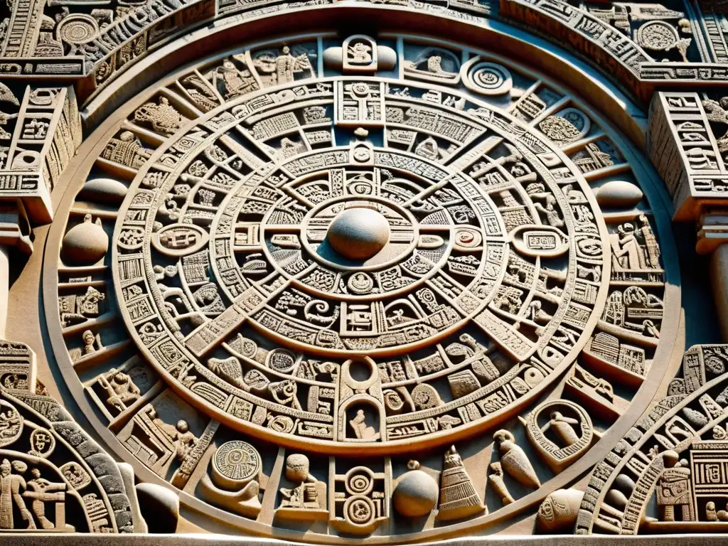Calendario astronómico maya: sabiduría ancestral y enigmas Descifrando secretos de la astronomía maya en el enigmático y detallado calendario astronómico maya esculpido en piedra