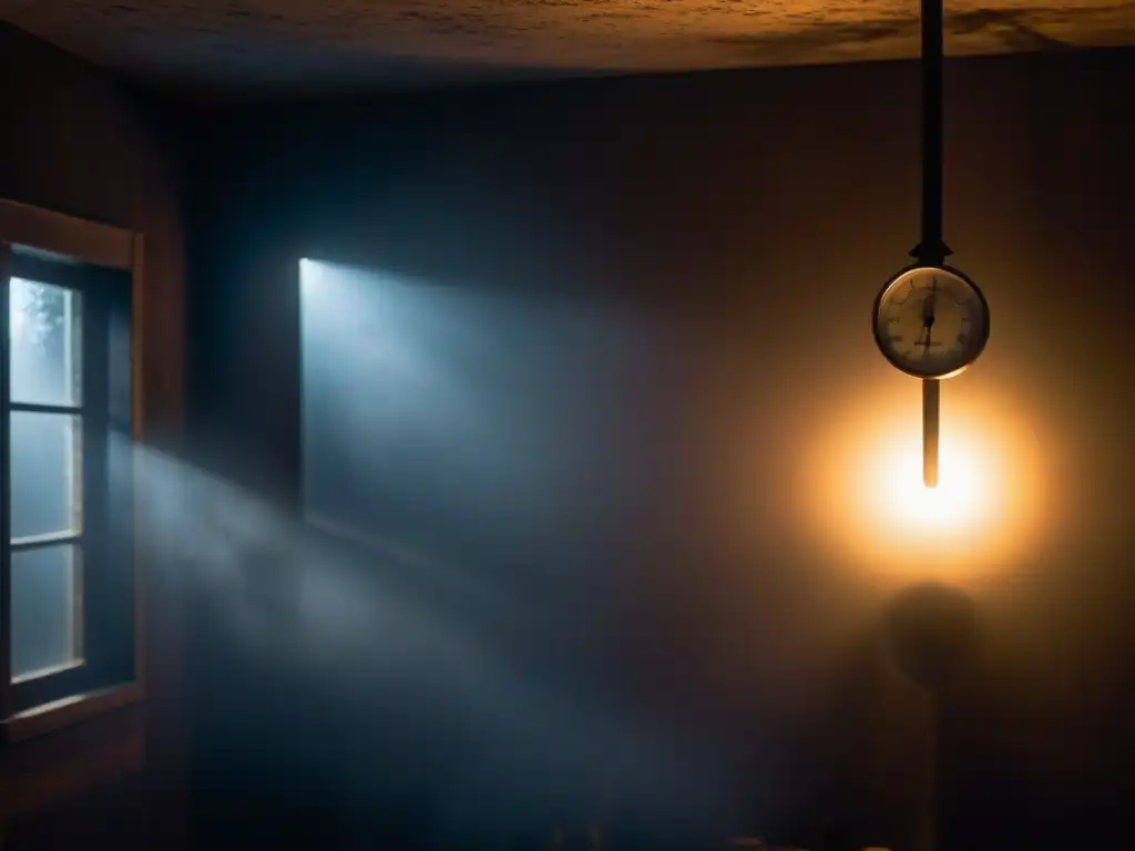 Termómetro vintage en misteriosa habitación atmosférica Software para análisis de temperaturas en fenómenos paranormales, ambiente oscuro y misterioso con termómetro vintage