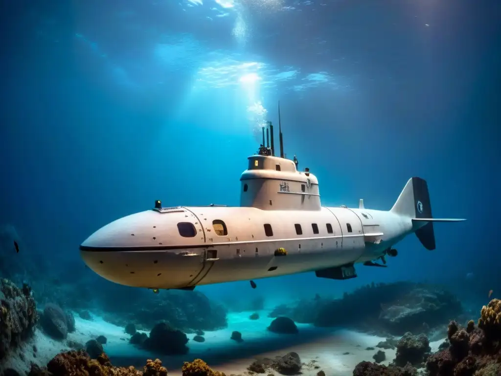 Exploración submarina: Misterios en las profundidades marinas Exploración submarina con tecnología avanzada, buscando Atlántida en las profundidades marinas