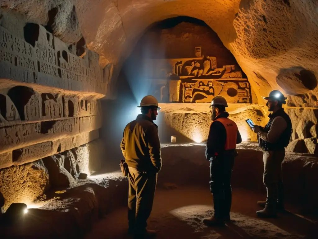 Exploración arqueológica en cámara subterránea llena de misterio Exploración subterránea con georradar para descubrir lugares subterráneos