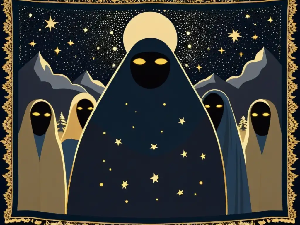 Niños Negros: misterio bajo las estrellas Un tapiz enigmático de los Niños Negros bajo un manto de estrellas titilantes, exudando misterio y lo sobrenatural