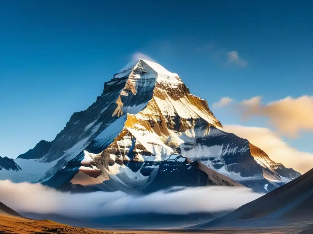 Majestuoso amanecer en Monte Kailash: mistica y espiritualidad Un viajero solitario inicia peregrinación hacia los misterios del Monte Kailash Sagrados al amanecer