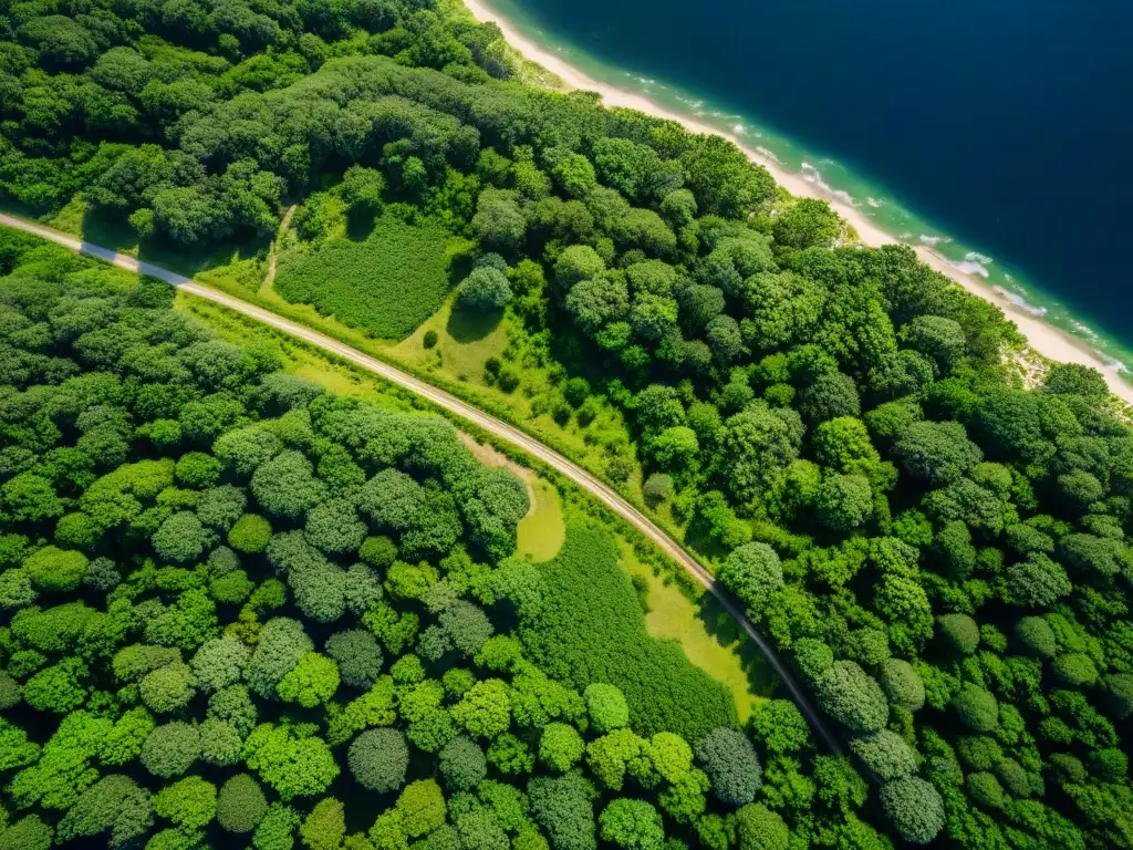 Misterios de Oak Island: red de túneles y tesoros ocultos Vista aérea detallada de Oak Island, con túneles, marcas misteriosas y vegetación exuberante
